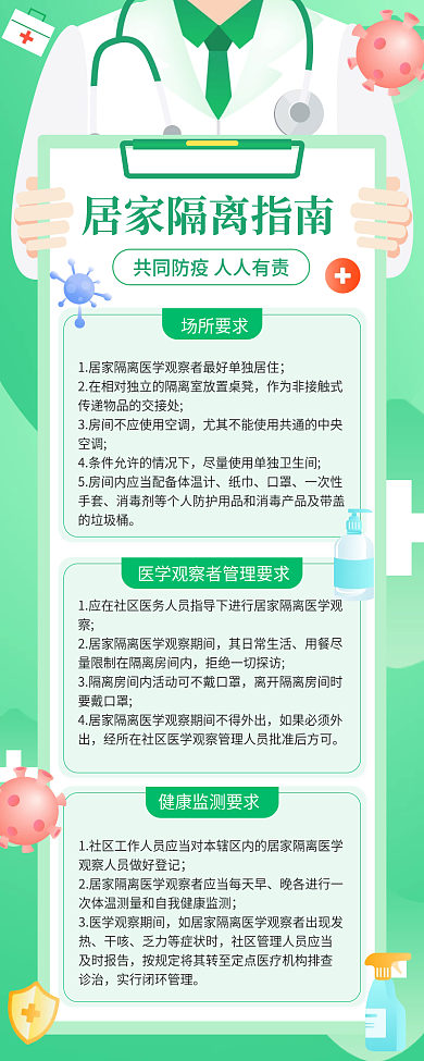 居家隔离指南扁平风手机海报