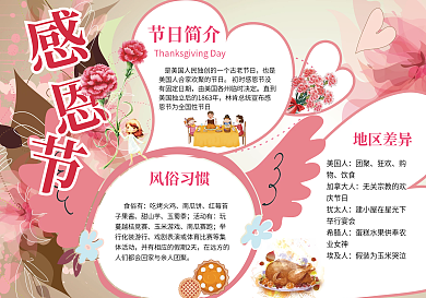 word分层粉色感恩节小报手抄报模板