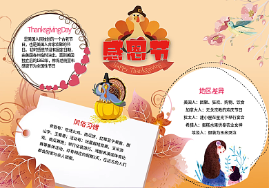 word分层感恩节小报火鸡节手抄报模板