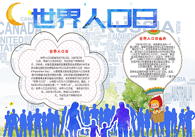 蓝色世界人口日小报设计