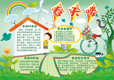 春天来了小报春游读书环保植树节手抄小报