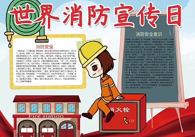卡通世界消防宣传日消防安全小报