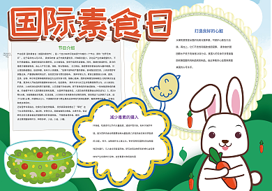 卡通可爱国际素食日健康小报
