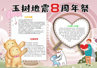 玉树地震8周年祭小报地震小报模板