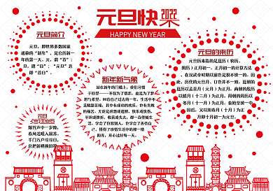 元旦快乐新年节日小报电子手抄报