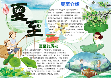蓝色手绘风格夏至日小报夏至未至手抄报模板