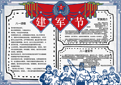 简约复古风八一建军节学生手抄报小报电子模板
