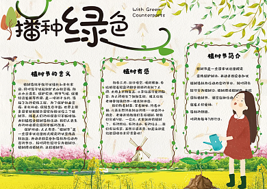 可爱清新植树节学生电子小报模板