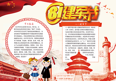 创意建军节建军91周年小报模版