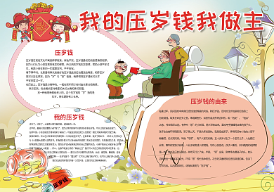 新年压岁钱小报春节新年小报模板