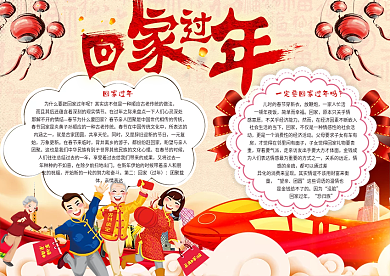 喜庆回家过年宣传小报模板