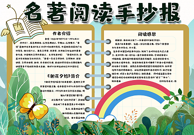 清新卡通名著阅读小报手抄报电子模板