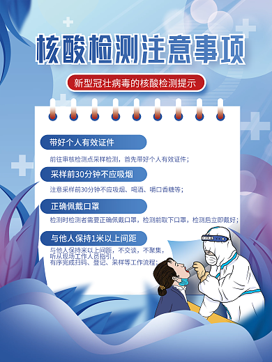 小清新疫情防护核酸检测注意事项海报