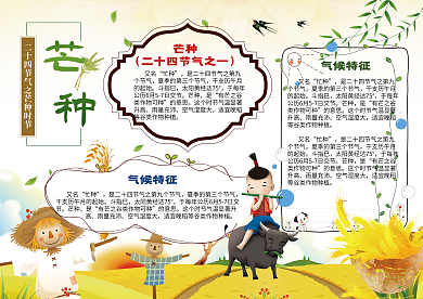芒种小报二十四节气传统农耕文化插秧手抄小报