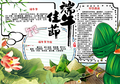 卡通中国风端午节学生电子手抄报小报模板