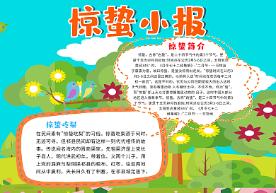 青色卡通插画风格惊蛰小报春天小报