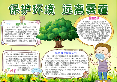绿色可爱卡通风格环境保护小报远离雾霾小报