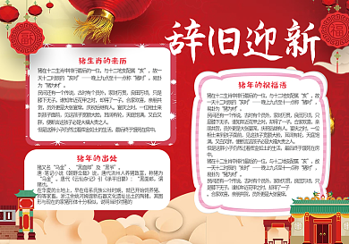 红色简约新年节日手抄报设计