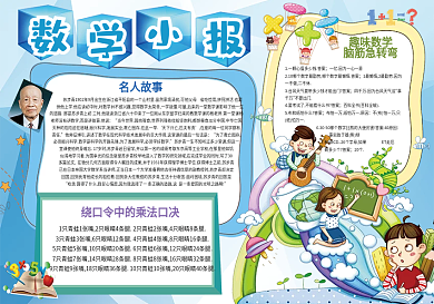 蓝色数学小报趣味数学背景素材花边模板