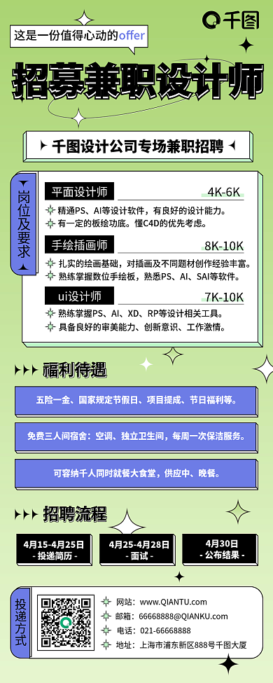 清新简约扁平化兼职招聘长图海报
