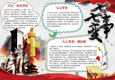 红色大气纪念七七事变手抄报小报电子模板