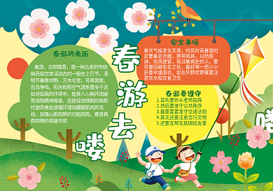 春天来了小报春游读书环保植树节手抄小报