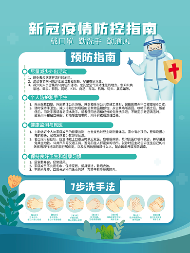 蓝色简约疫情防疫指南宣传海报