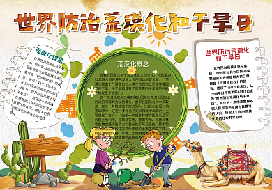 世界防治荒漠化和干旱日环保地球手抄小报