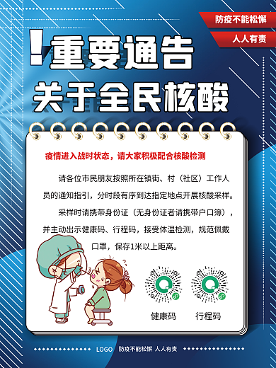 医疗健康全员核酸通知海报