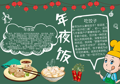 可爱卡通小厨师饺子烧麦年夜饭过年黑板报
