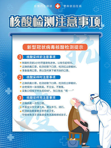蓝色医疗防疫核酸检测注意事项宣传海报背景
