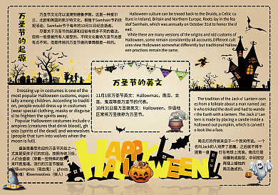 卡通万圣节学生英文阅读小报手抄报模板