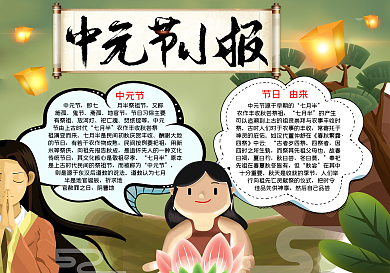 中元节鬼节祭祀word小报模板