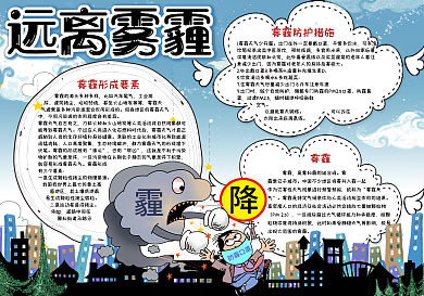 清新卡通远离雾霾学生环保手抄报小报电子模板