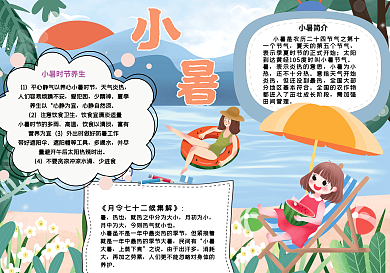 小清新小暑手抄报psd