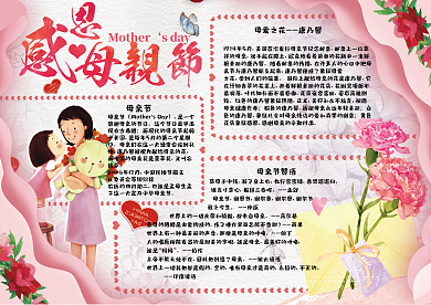 卡通清新母亲节学生电子小报手抄报模板