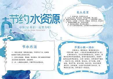蓝色清新节约水资源公益小报