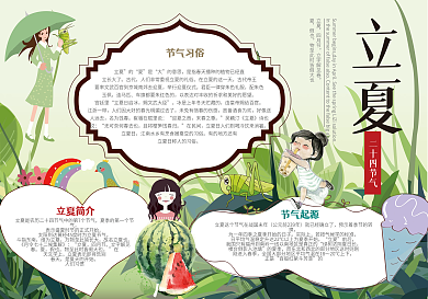 立夏二十四节气传统文化小报手抄报word模板
