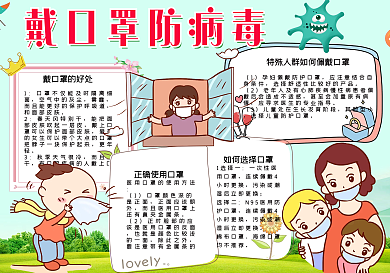 蓝色戴口罩防病毒手抄报