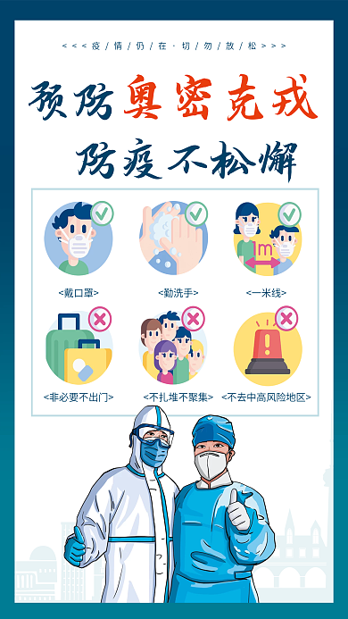 简约疫情防控预防奥密克戎变异病毒防疫海报