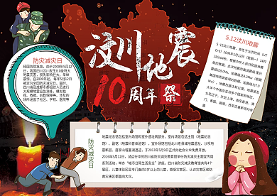 汶川地震10周年安全知识手抄报电子模板