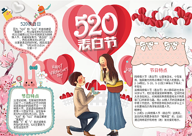 520表白节爱情粉色浪漫小报手抄报word