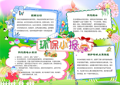 节约用水环保教育电子小报手抄小报模板绿色家园