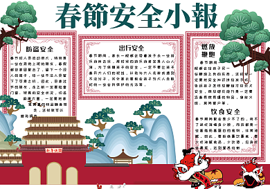 手绘中国风春节安全小报手抄报模板