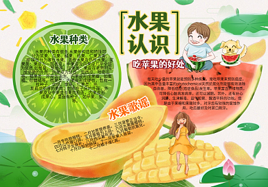 小学生卡通水果小报认识水果手抄报免费模版