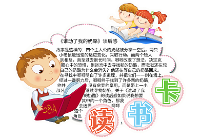 卡通可爱小男孩读书卡模板