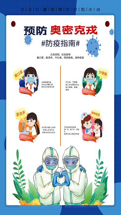 简约疫情防控预防奥密克戎变异病毒防疫海报