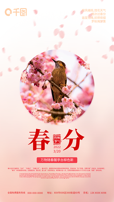 粉色渐变简约创意互联网春分二十四节气海报