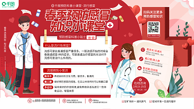 创意卡通风医疗春季流行性感冒知识科普展板