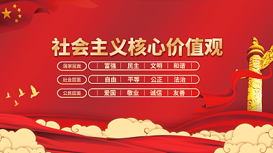 红色简约社会主义核心价值观党建展板背景